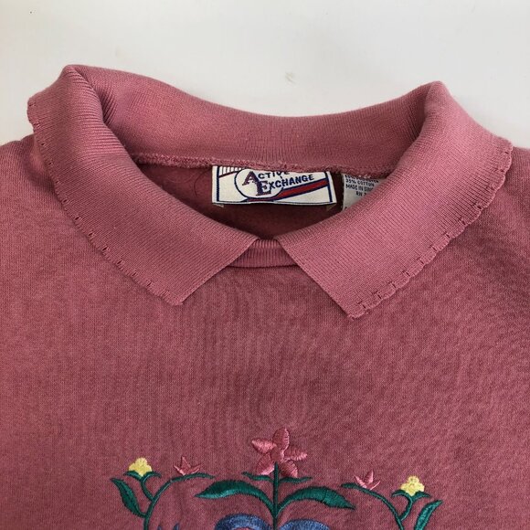 Vintage Active Exchange Size Medium Pink Embroidered LS Sweater Shoulder Pads‎ - Picture 3 of 9